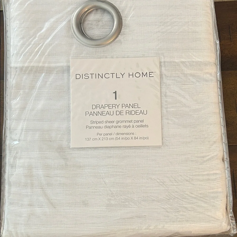 Distinctly Home Lana White Striped Sheer Grey Grommet Panel Curtain 54Wx84L